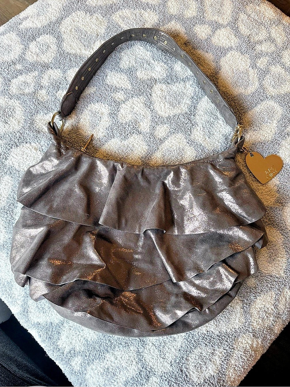 Betsey Johnson Metallic Purple Ruffle Shoulder Bag